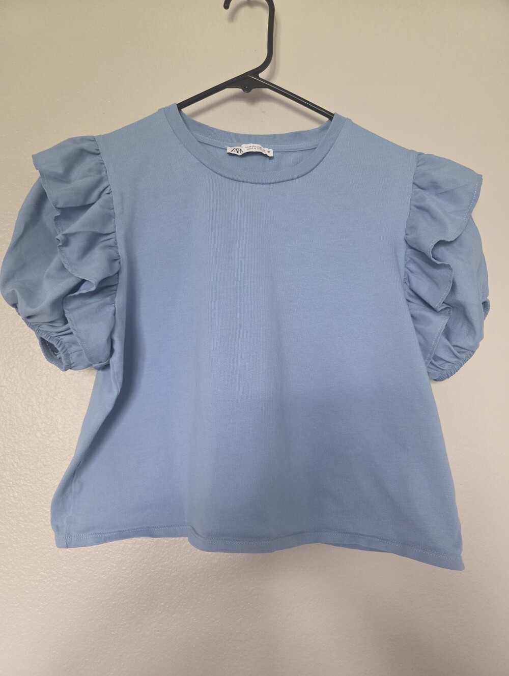 Zara Sky Blue Ruffle Sleeve Tee Size M